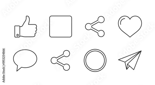 social media icons set for modern digital communication and app interface design representing like comment share and send.