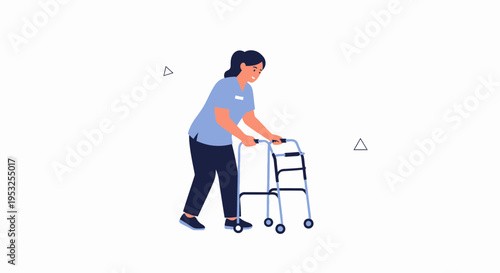 Nurse assisting elderly patient with walker, healthcare concept