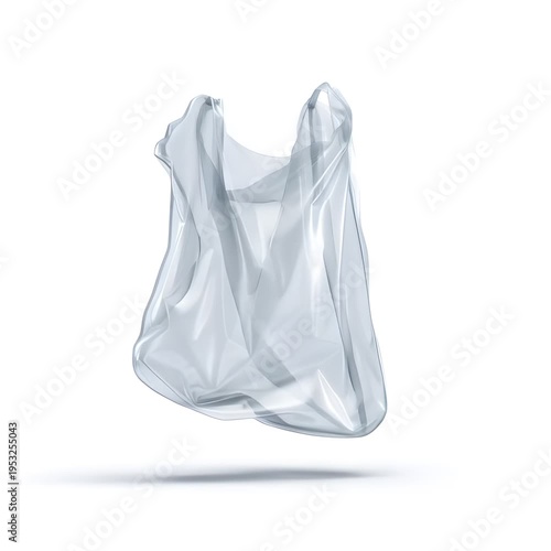 Floating Empty Transparent Plastic Shopping Bag Isolated on White