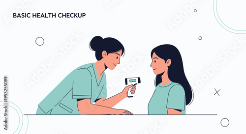Nurse checking patient's temperature with infrared thermometer for basic health checkup