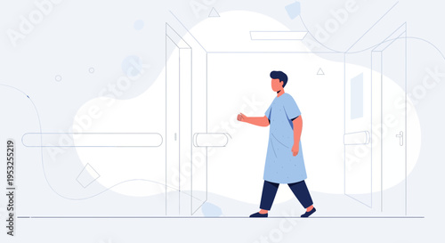 Doctor walking into hospital room, medical professional, healthcare concept