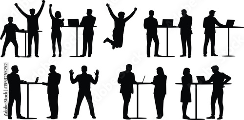 Silhouettes of People Working and Celebrating in Business Settings office