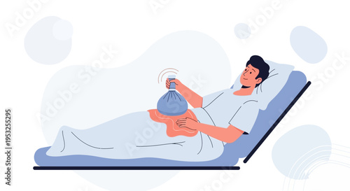 Man undergoing ultrasound scan in hospital bed, medical examination