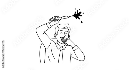 Businessman Holding Leaking Pen with Ink Splatter Illustration Vector Design Element