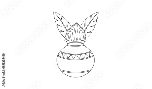 Minimal kalash line art hindu sacred vessel coloring page vector illustration