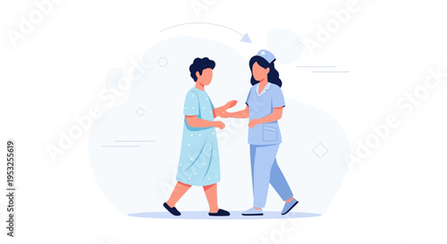 Nurse assisting patient walking, healthcare, medical support, hospital care, recovery concept