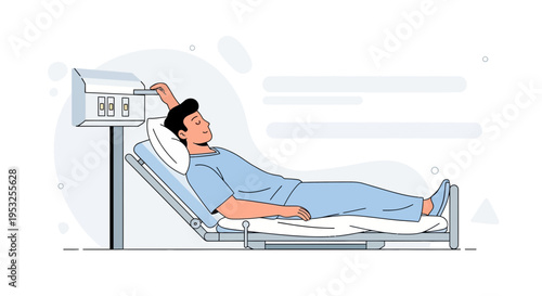 Patient in Hospital Bed Adjusting Medical Equipment