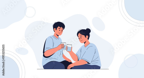 Couple Holding Glasses of Water, Refreshment and Healthy Lifestyle