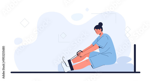 Woman doing physical therapy exercise with resistance band at home