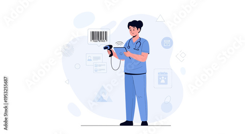 Veterinarian Scanning Barcode on Tablet for Pet Health Record