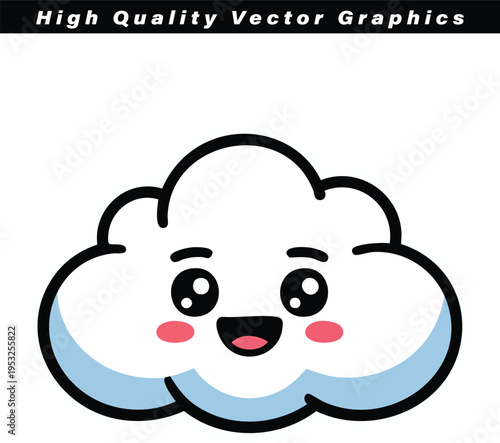 Charming white cloud mascot illustration with blushing cheeks and an open mouth expressing joy, perfect for weather apps or cheerful digital content.