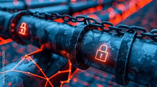 Wallpaper Mural Futuristic gas pipeline blocked by geopolitical tensions with electric sparks and digital lock Torontodigital.ca