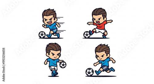 Set of Cartoon Soccer Player Character Illustrations in Various Action Poses