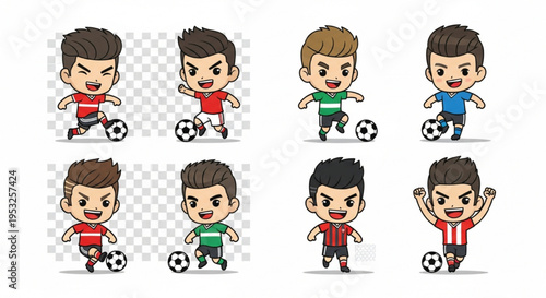 Cartoon Soccer Player Character Set for Football Sports Mascot Design
