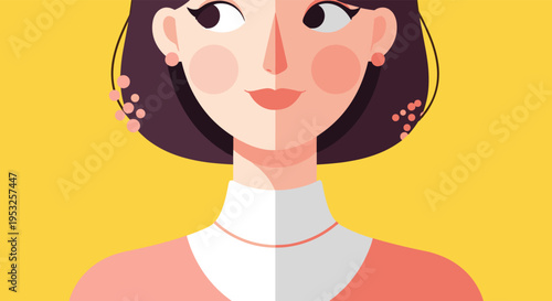 Modern woman face portrait minimal flat illustration with soft colors