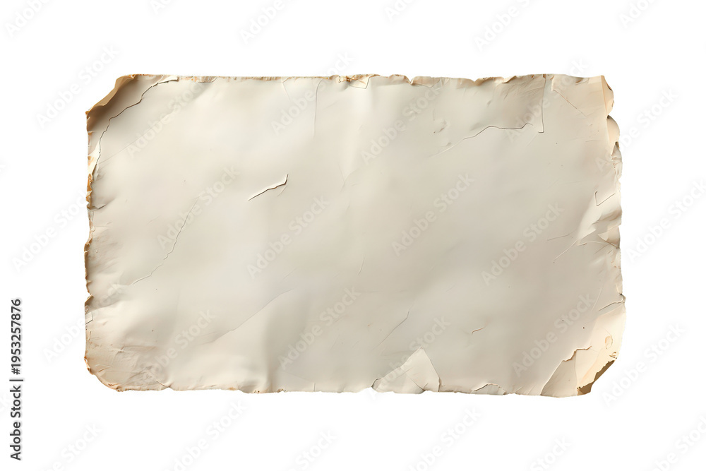 Obraz premium Vintage worn out paper texture with torn edges on transparent background creating an aged blank parchment frame
