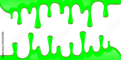Glossy green syrup dripping. Sirup dripping on white background. Glossy slime sryup dripping in cartoon style. Wavy sirup drips illustration.