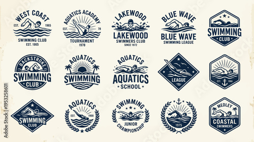 Vintage Swimming Logo Collection – Retro Sport Badge and Emblem Vector Set