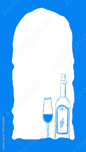 Wine bottle and glass vector illustration in minimal line style. Composition with empty space suitable for banner menu branding packaging and drink design.