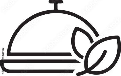 Black line cloche with leaf on plate line food