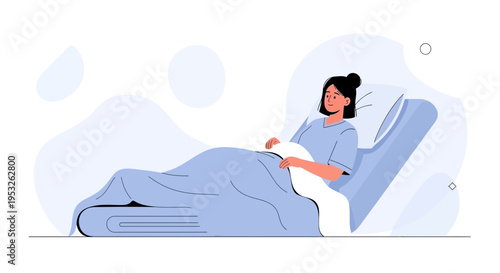Sad Woman Patient Lying in Hospital Bed Under Blanket, Feeling Lonely and Sick