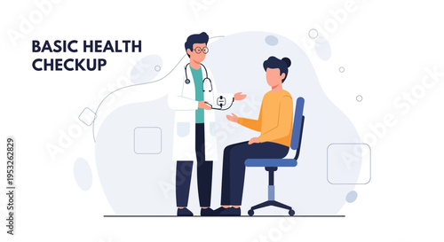 Doctor Examining Patient for Basic Health Checkup - Medical Consultation Illustration