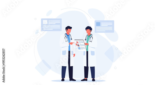 Two doctors discussing medical records, modern healthcare concept