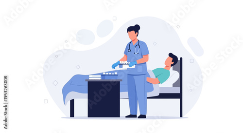 Nurse Administering Medication to Patient in Hospital Bed