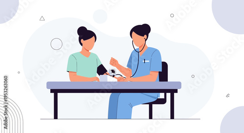 Doctor checking patient's blood pressure with stethoscope and sphygmomanometer