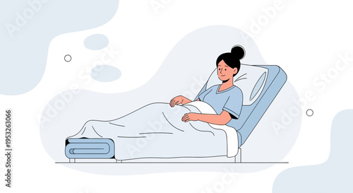 Woman Patient Lying in Hospital Bed, Recovering, Medical Care Concept