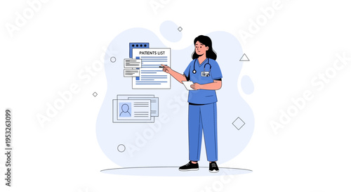 Doctor reviewing patient list and medical records, healthcare concept