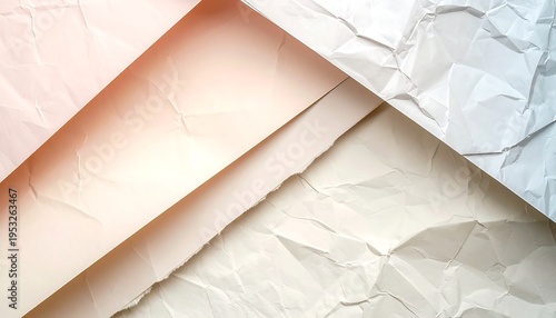 Textured paper arrangement with torn edges and layered sections. Light and shadow interplay, creating depth and a faded gradient
