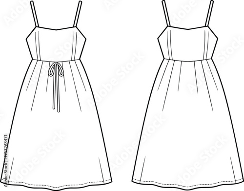 Flat vector sleeveless dress illustration, fashion garment design, clothing sketch template