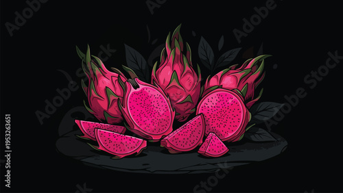 Vibrant Dragon Fruit Illustration for Tropical Food & Beverage Marketing