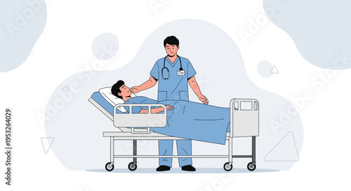 Doctor caring for patient in hospital bed, medical healthcare concept