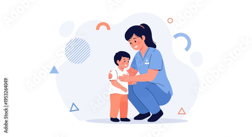Nurse comforting child, healthcare, medical care, children's hospital, pediatrician, gentle touch
