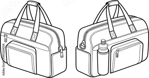 Flat vector tote bag illustration, fashion handbag design, utility accessory sketch