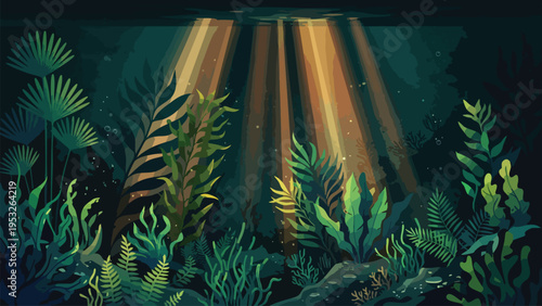 Underwater Scene Background - Marine Life & Ocean Plants, Sunbeams