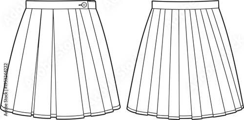 Flat vector pleated skirt illustration, fashion garment design, clothing template sketch