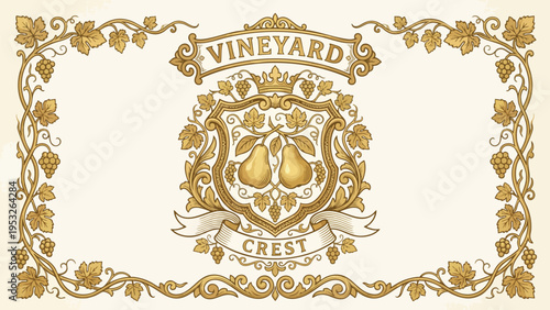 Vintage Vineyard Crest Emblem Design | Winery Logo Template | Luxury Food & Drink Branding