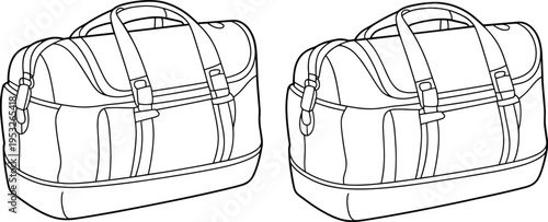 Flat vector duffel bag illustration, fashion travel accessory structured sketch