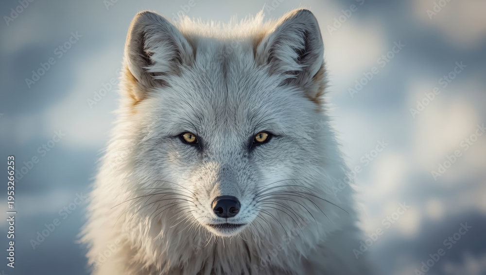 Naklejka premium Arctic fox portrait wildlife winter snow mammal fur close up golden eye