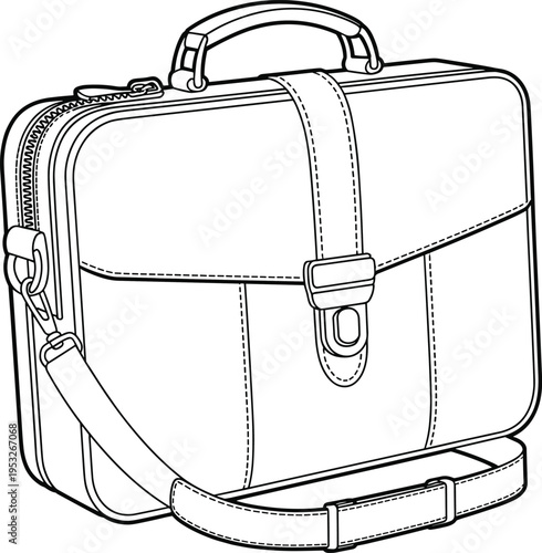 Flat vector line drawing briefcase illustration, fashion accessory design sketchFlat vector line drawing briefcase illustration, fashion accessory design sketch