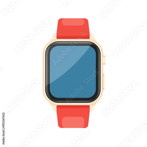 A digital smartwatch with a vibrant red band and a clear blue screen, perfect for tracking fitness and staying connected