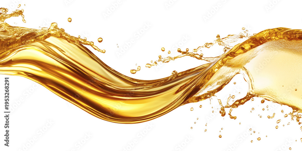 Fototapeta premium Powerful elegant golden liquid wave dramatically splashes with swirling motion and sparkling droplets, creating a captivating energetic abstract design, perfect for various creative uses&nbsp;&nbsp;