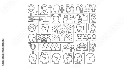 gender diversity and equality line art illustration representing human rights social justice and community support for change.