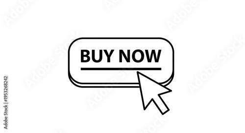 mouse cursor clicking a buy now button illustrating instant online shopping and e-commerce transactions for digital marketing.