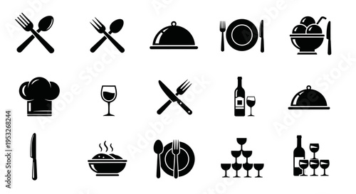 restaurant and kitchen icons set modern food and dining vector symbols for culinary and catering design projects