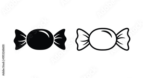 Two candy illustrations one solid and one outlined a striking silhouette