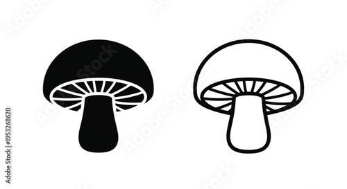 Two mushroom illustrations in black and white a minimalist silhouette
